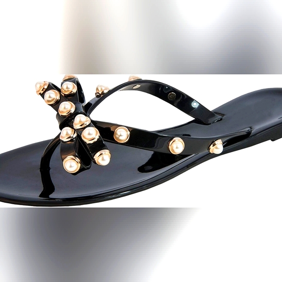 NIB black pearl beaded sandals. Size 8. Victoria Adames - Picture 2 of 5